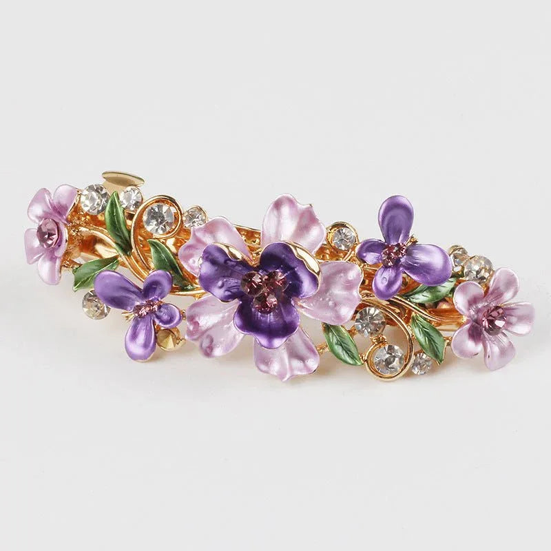 Jeweled Flowers and Butterflies on a Log Barrette - Bazaare Mart