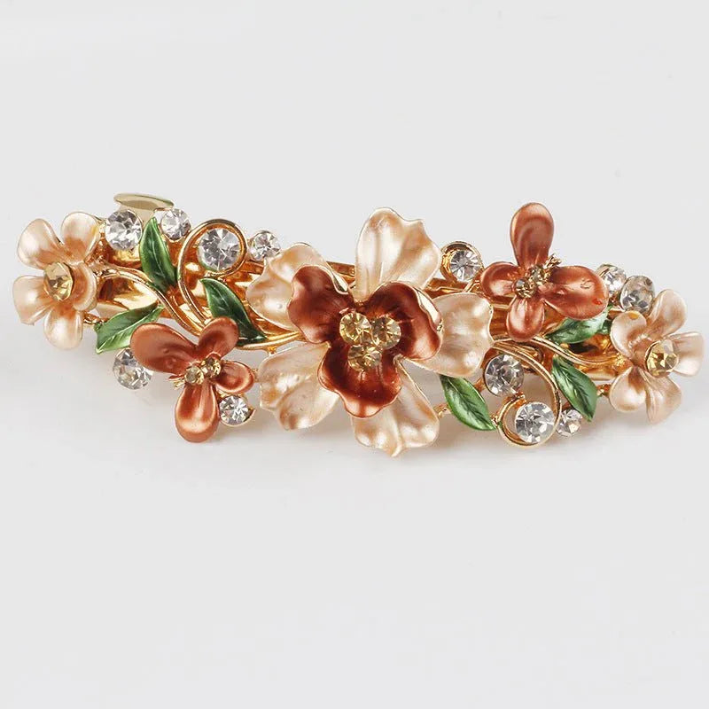 Jeweled Flowers and Butterflies on a Log Barrette - Bazaare Mart