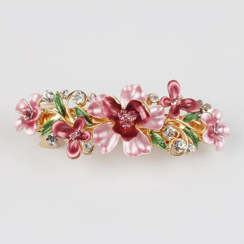 Jeweled Flowers and Butterflies on a Log Barrette - Bazaare Mart