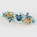 Jeweled Flowers and Butterflies on a Log Barrette Blue Bazaare Mart Crystal Floral Barrettes