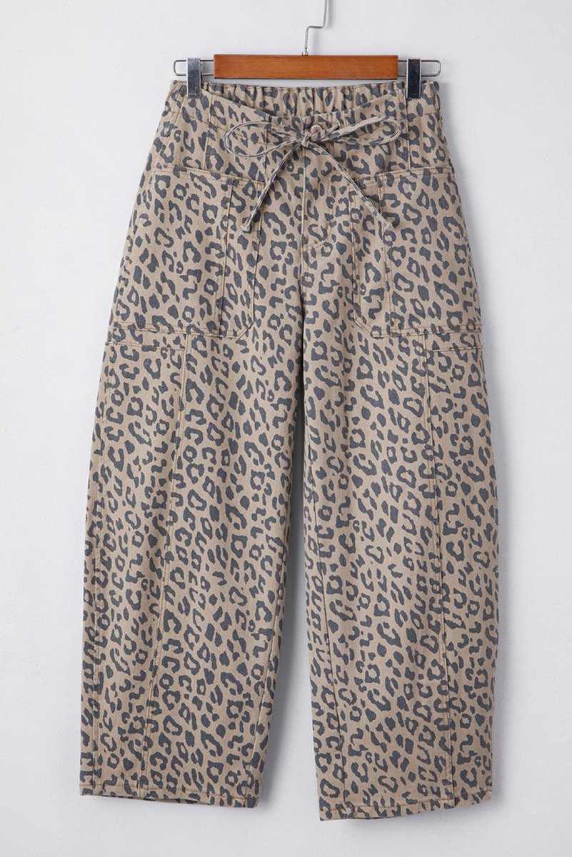 Khaki Leopard Wide Leg Jeans - Bazaare Mart