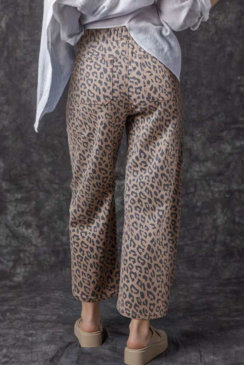 Khaki Leopard Wide Leg Jeans - Bazaare Mart