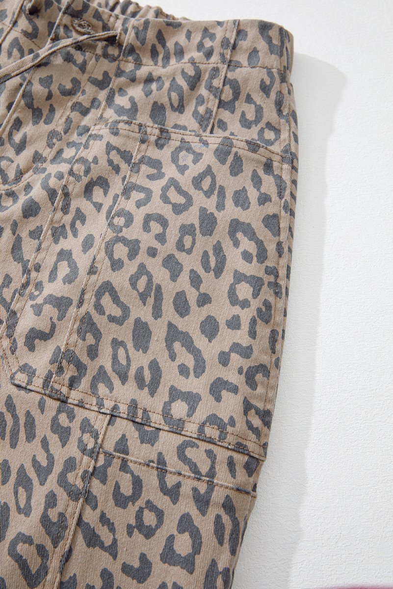 Khaki Leopard Wide Leg Jeans - Bazaare Mart
