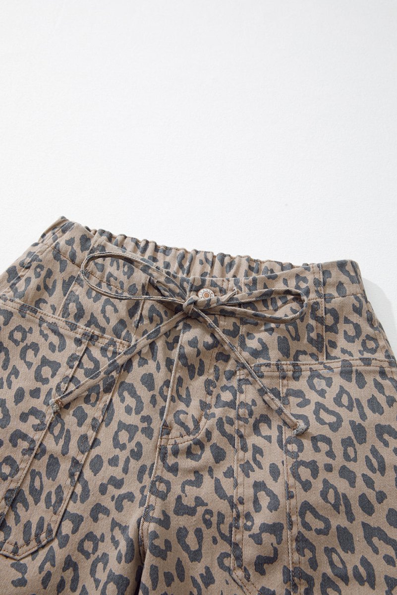 Khaki Leopard Wide Leg Jeans - Bazaare Mart