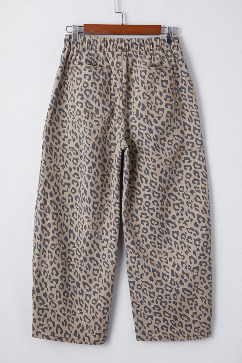 Khaki Leopard Wide Leg Jeans - Bazaare Mart