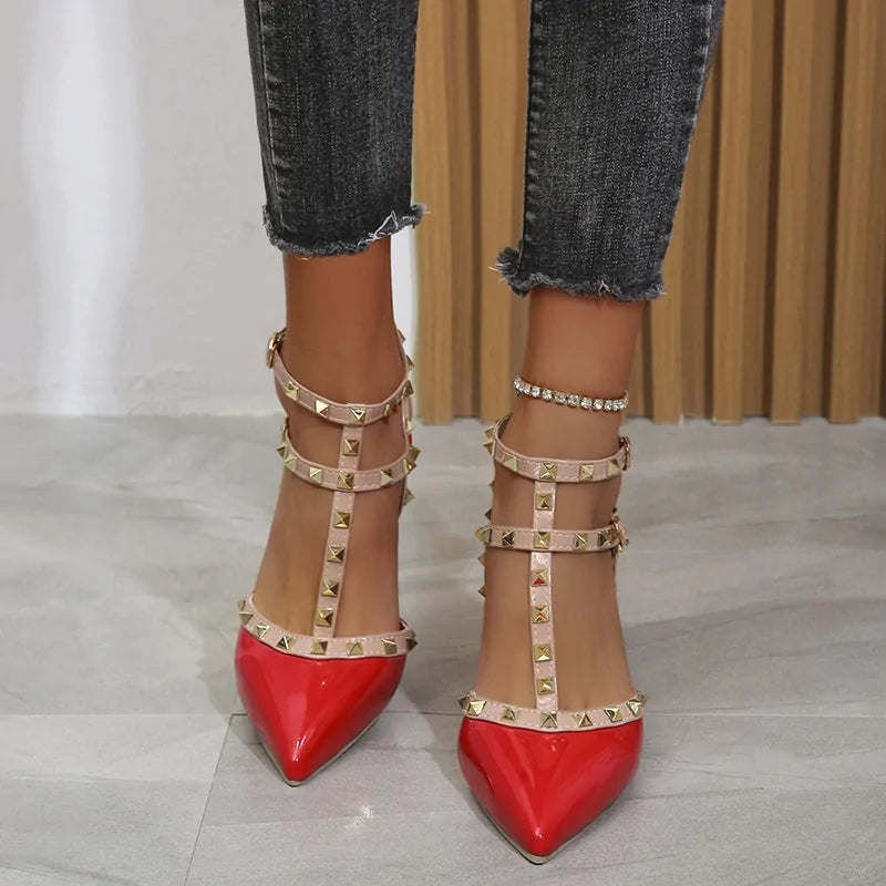 Pointed Toe Rivet Embellished Pumps