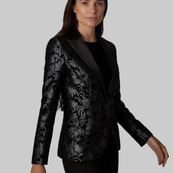Ladies Black Embossed Stitch Tux Jacket - Bazaare Mart