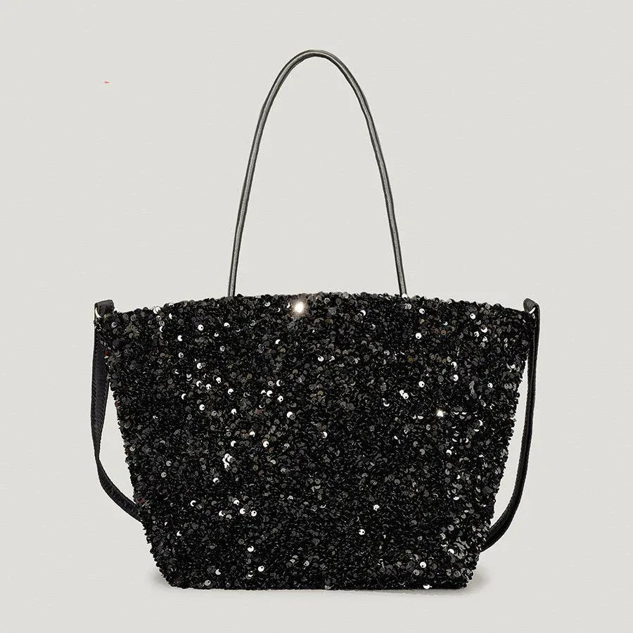 Large Sequin Tote Bag Black Large Bazarre Mart Sequin Purse