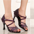 Latin Dance Performance Dancing Shoes Women Purple Bazaare Mart Open Toe Rhinestone Pumps