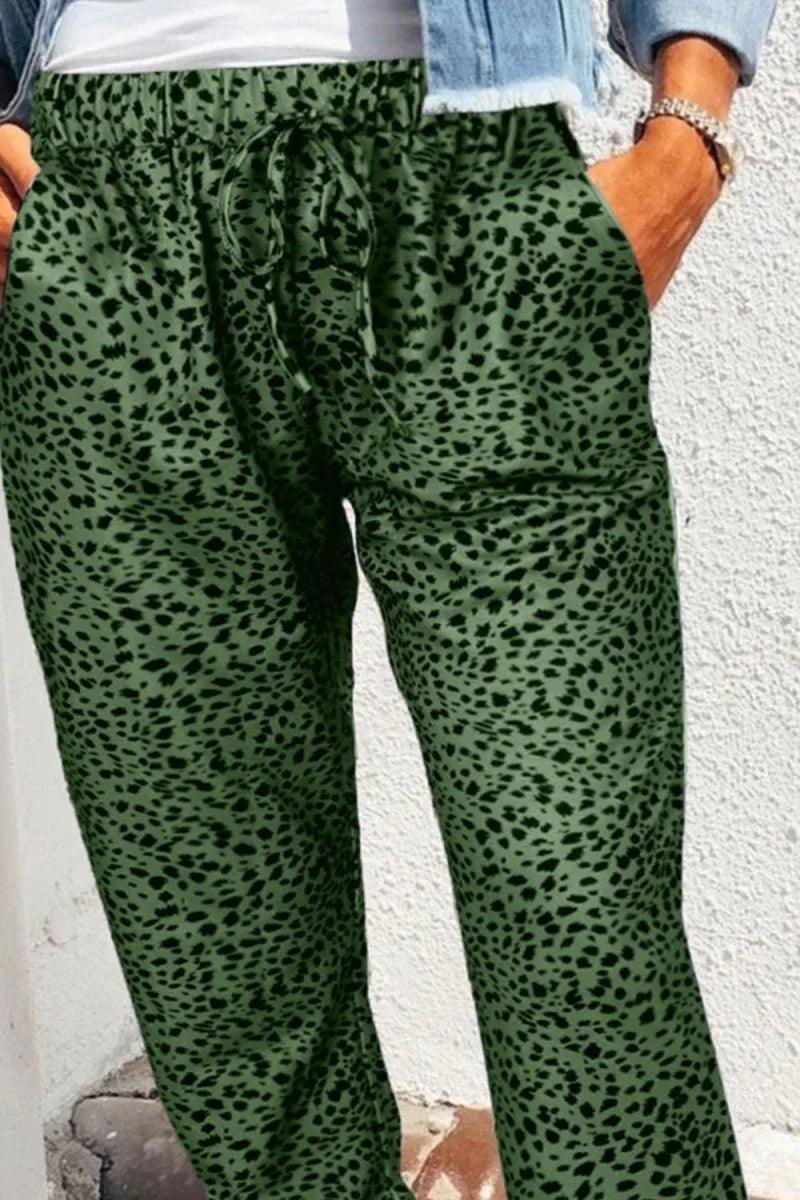 Leopard Print Joggers with Pockets Green Bazaare Mart Leopard Print Joggers with Pockets