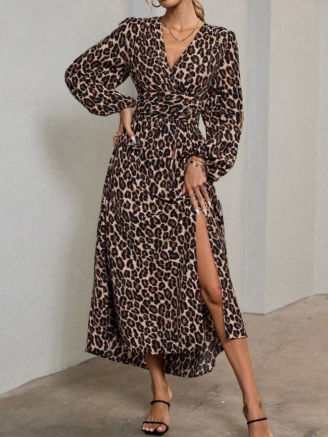 Long Balloon Sleeve V - Neck Maxi Dress - Bazaare Mart