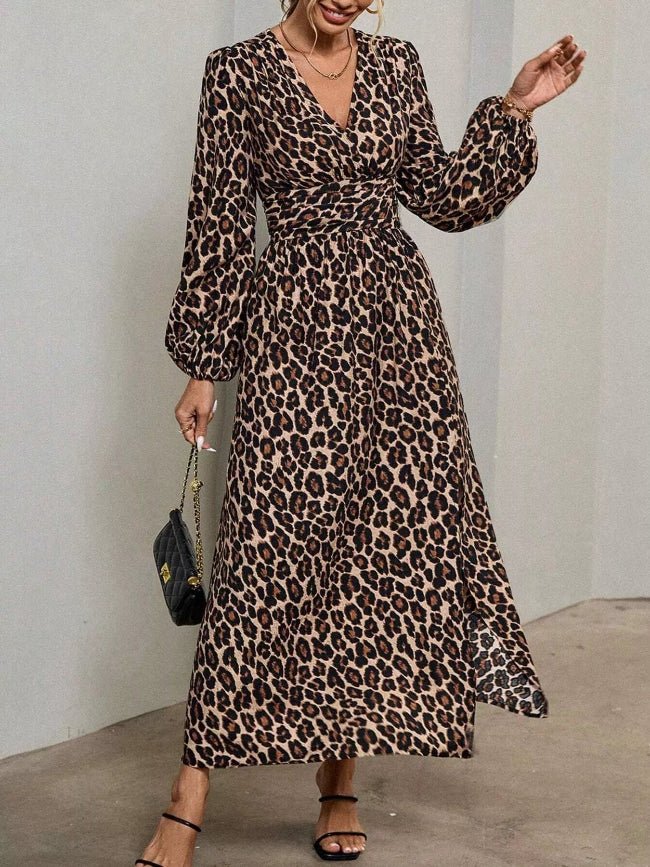 Long Balloon Sleeve V - Neck Maxi Dress - Bazaare Mart
