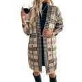 Long Open Front Plaid Houndstooth Cardigan Apricot Bazaare Mart Long Open Front Houndstooth Cardigan
