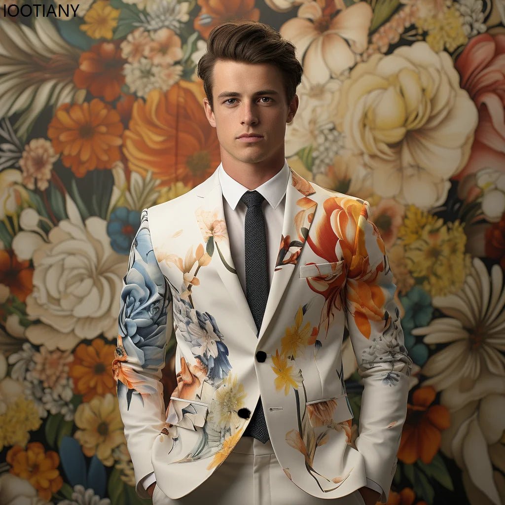 Men's Floral Print Suit Jacket - Bazaare Mart