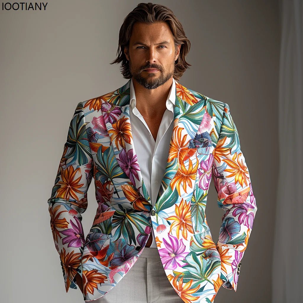 Men's Floral Print Suit Jacket - Bazaare Mart