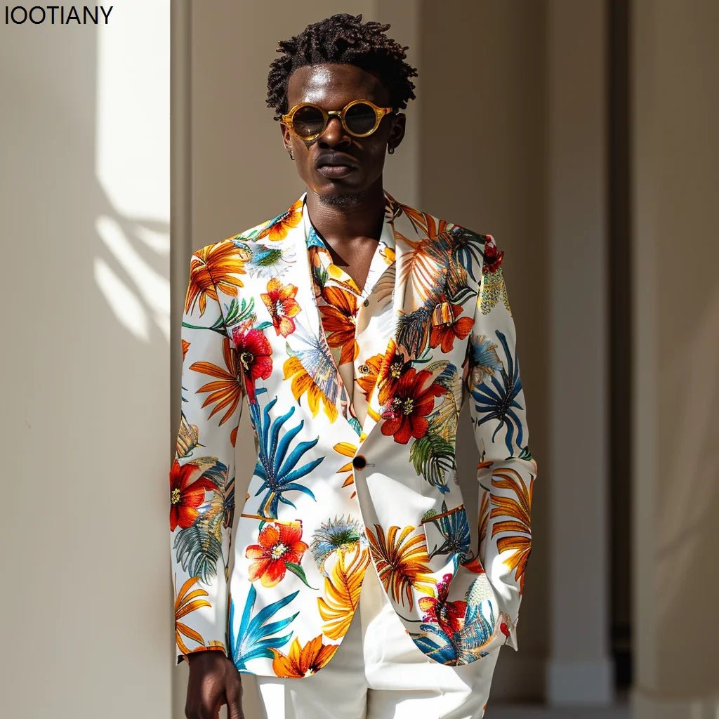 Men's Floral Print Suit Jacket - Bazaare Mart