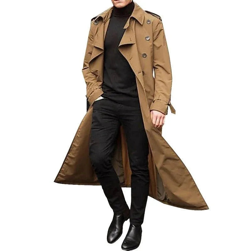 Men's Long Double Breasted Trench Coat Khaki Bazaare Mart Men's Long Trench Coat