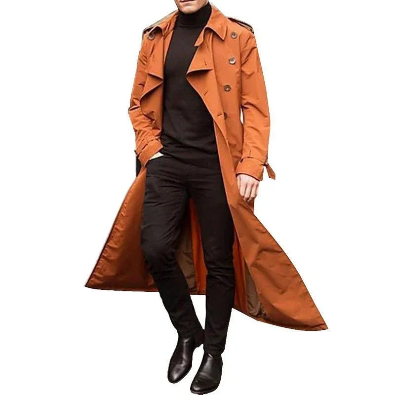Men's Long Double Breasted Trench Coat Orange Bazaare Mart Men's Long Trench Coat