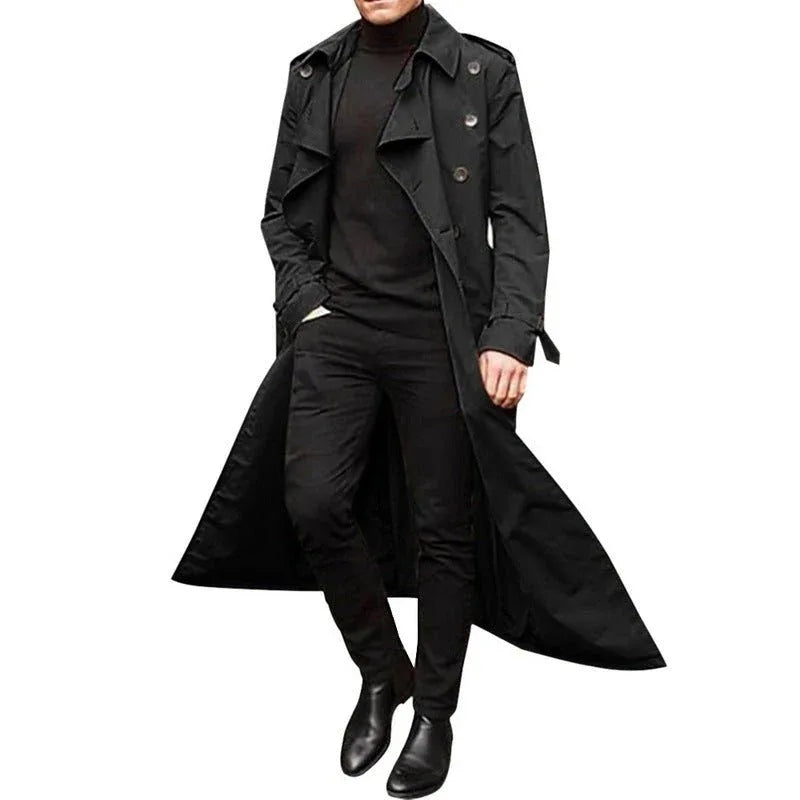 Men's Long Double Breasted Trench Coat Black Bazaare Mart Men's Long Trench Coat