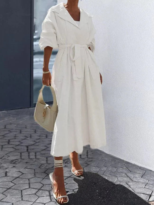 Midi Shirt Dress White Bazaare Mart Tie Waist Midi Shirt Dress