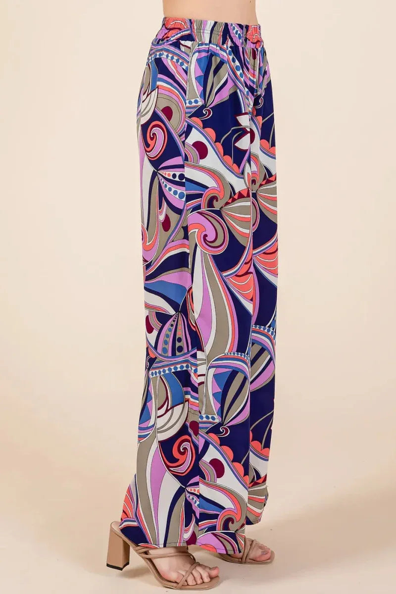 Mittoshop Abstract Print Elastic Waist Wide Leg Pants Bazaare Mart Mittoshop Abstract Print Elastic Waist Wide Pants