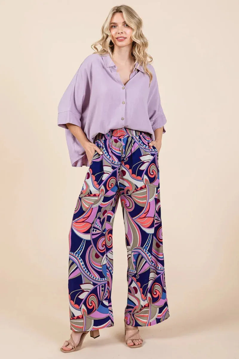 Mittoshop Abstract Print Elastic Waist Wide Leg Pants Bazaare Mart Mittoshop Abstract Print Elastic Waist Wide Pants