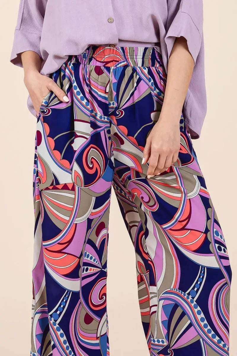 Mittoshop Abstract Print Elastic Waist Wide Leg Pants Bazaare Mart Mittoshop Abstract Print Elastic Waist Wide Pants