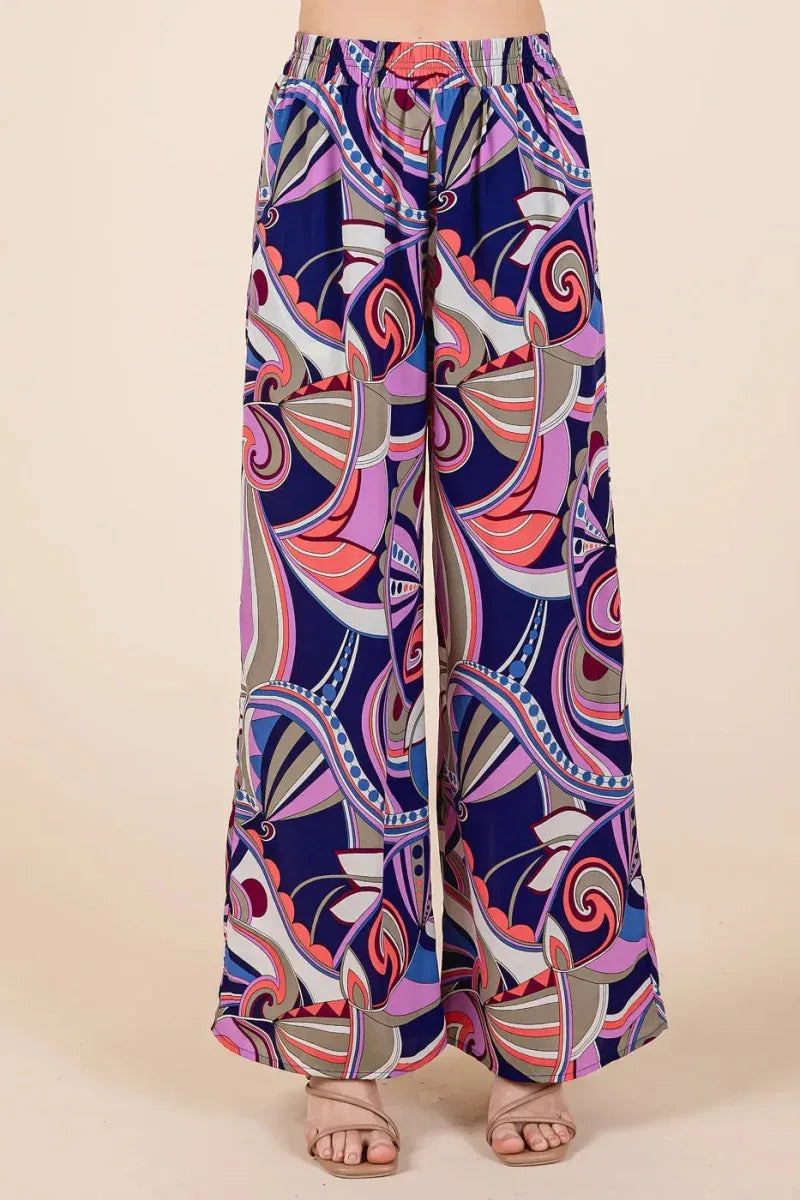 Mittoshop Abstract Print Elastic Waist Wide Leg Pants COBALT MULTI Bazaare Mart Mittoshop Abstract Print Elastic Waist Wide Pants