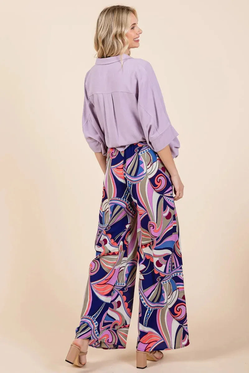 Mittoshop Abstract Print Elastic Waist Wide Leg Pants Bazaare Mart Mittoshop Abstract Print Elastic Waist Wide Pants