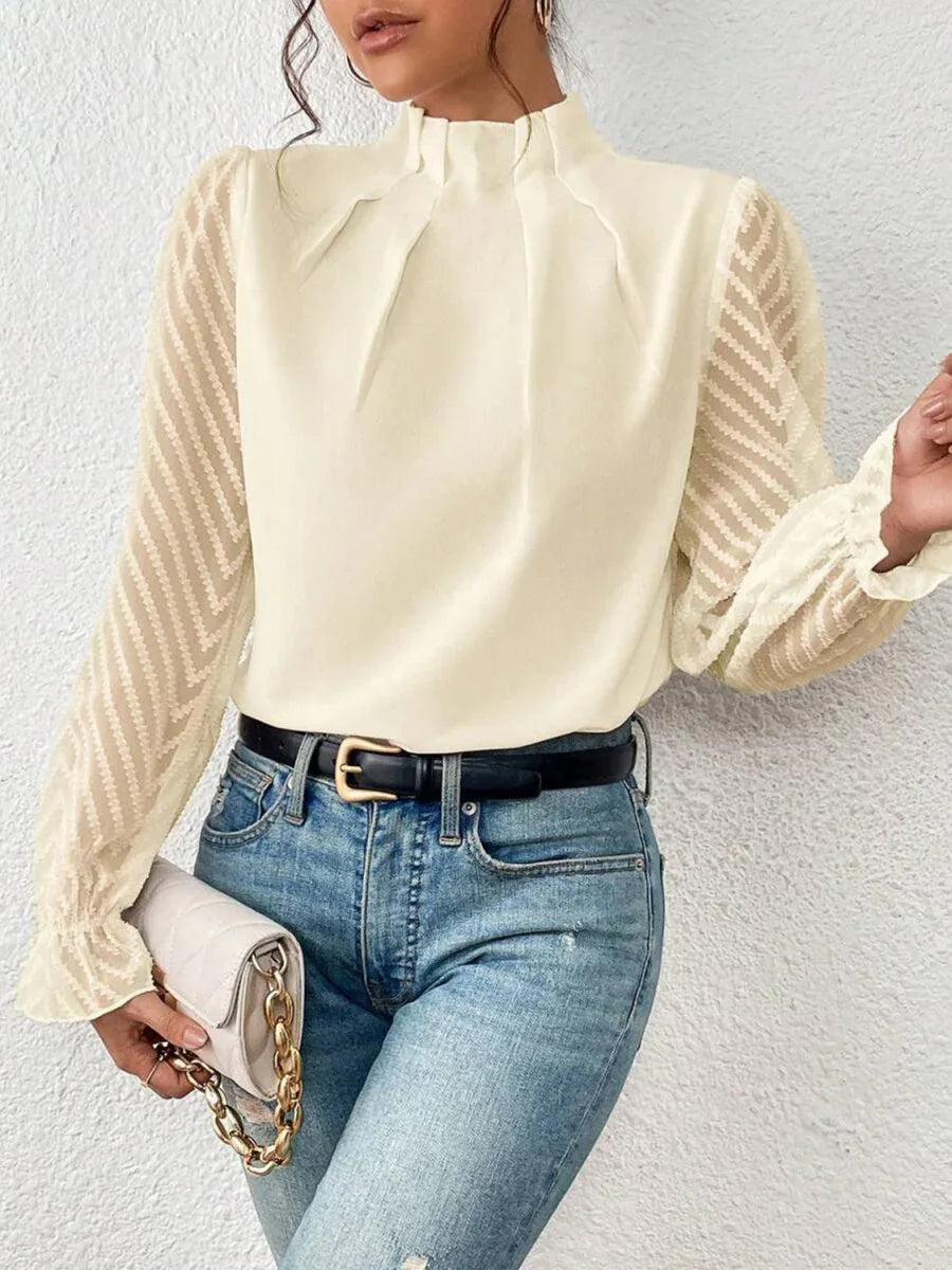 Mock Neck Long Chevron Sleeve Blouse Bazaare Mart Mock Neck Flounce Sleeve Blouse