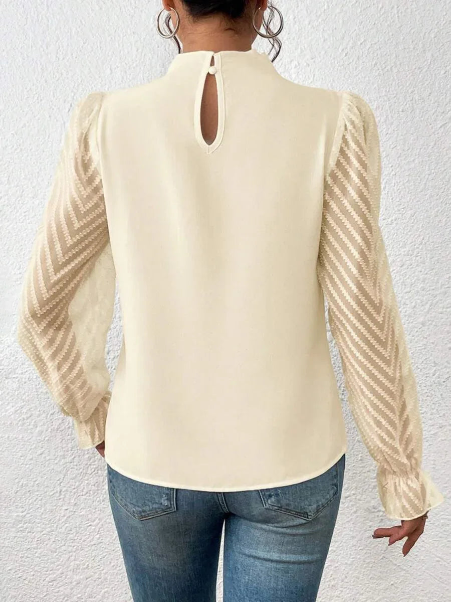 Mock Neck Long Chevron Sleeve Blouse Bazaare Mart Mock Neck Flounce Sleeve Blouse