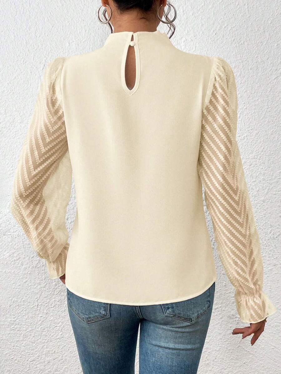 Mock Neck Long Chevron Sleeve Blouse - Bazaare Mart