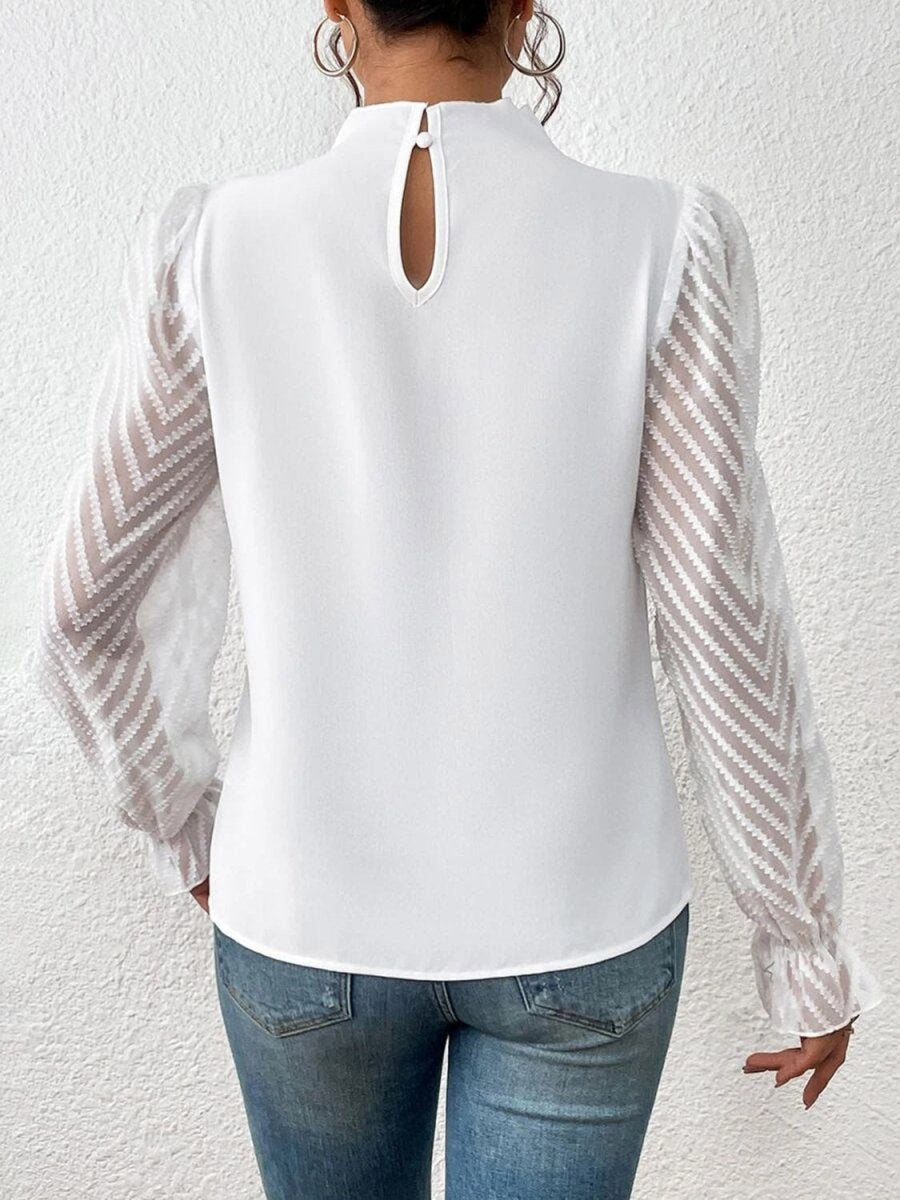 Mock Neck Long Chevron Sleeve Blouse - Bazaare Mart