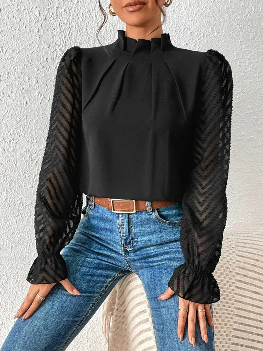 Mock Neck Long Chevron Sleeve Blouse Bazaare Mart Mock Neck Flounce Sleeve Blouse