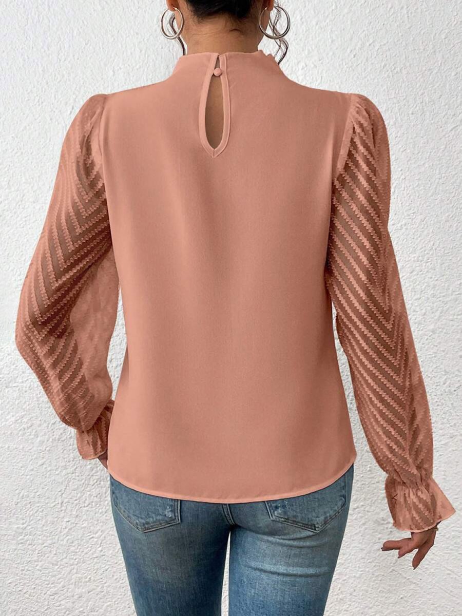 Mock Neck Long Chevron Sleeve Blouse - Bazaare Mart