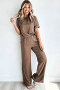 Smoke Gray 2pcs Wide Leg Pants Set Smoke Gray 65%Polyester+30%Viscose+5%Elastane Bazaare Mart Loungewear