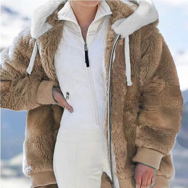 Plush Furry Hooded Jackets For Women