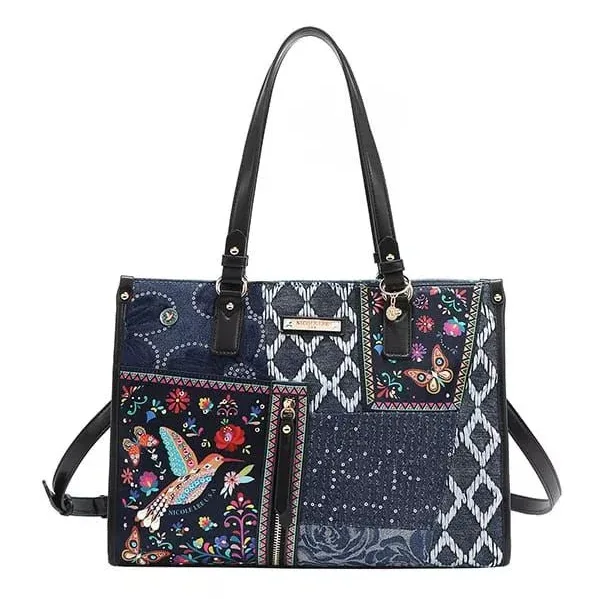 Nicole Lee USA Bosque de Amor Denim Tote Bag BOSQUE DE AMOR OS Bazaarre Mart Nicole Lee USA Bosque de Amor Denim Tote Bag