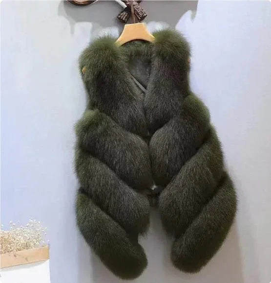 Nordic Empress Faux Fur Vest Military Green Bazaare Mart Fur Vest