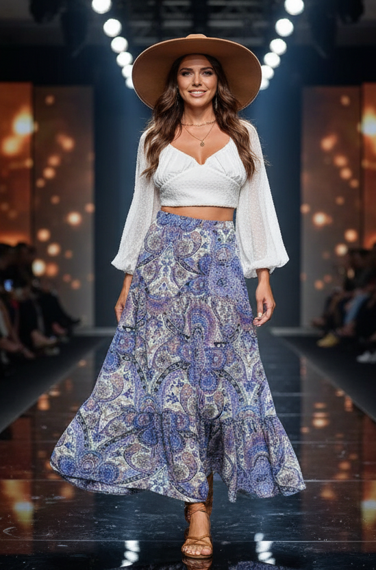 Paisley Maxi Skirt Bazaare Mart Boho Midi Skirt
