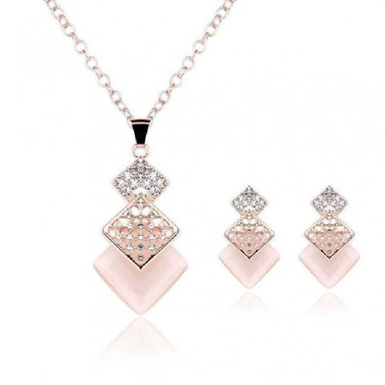 Pink Triple Diamond Necklace Set - Bazaare Mart
