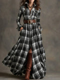 Plaid Long Sleeve Button Up Maxi Dress Black Bazaare Mart Long Sleeve Maxi Dress