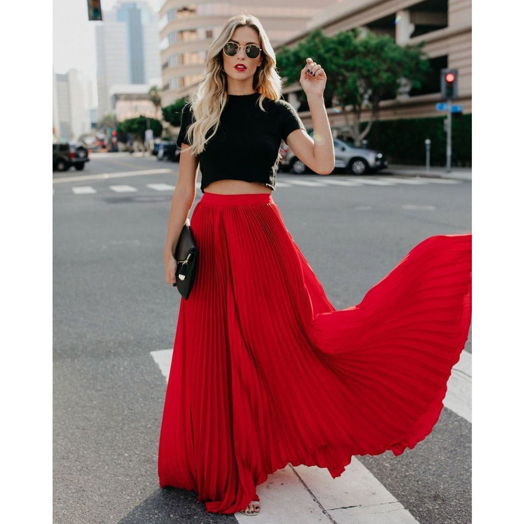 Pleated High Waist Maxi Skirts - Bazaare Mart