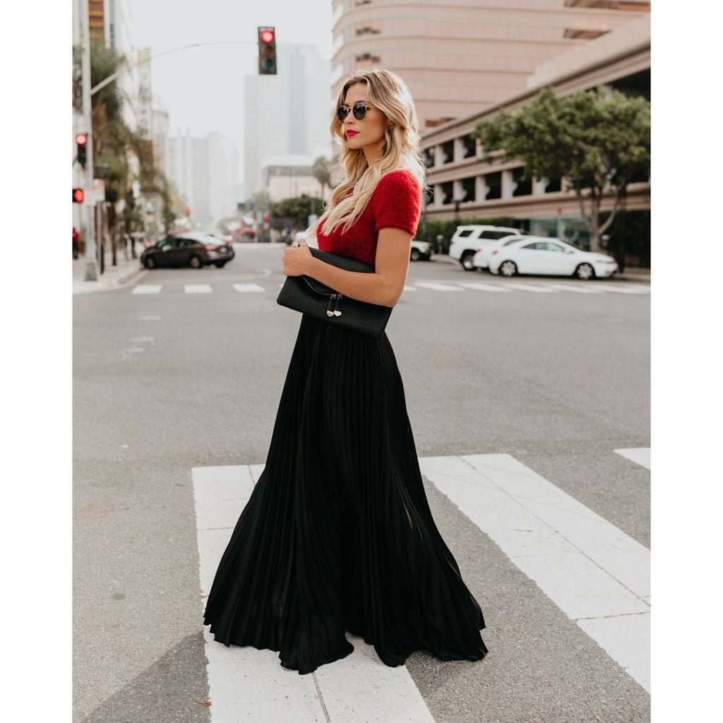 Pleated High Waist Maxi Skirts - Bazaare Mart