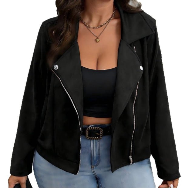 Plus Size Black Zip Up Jacket - Bazaare Mart