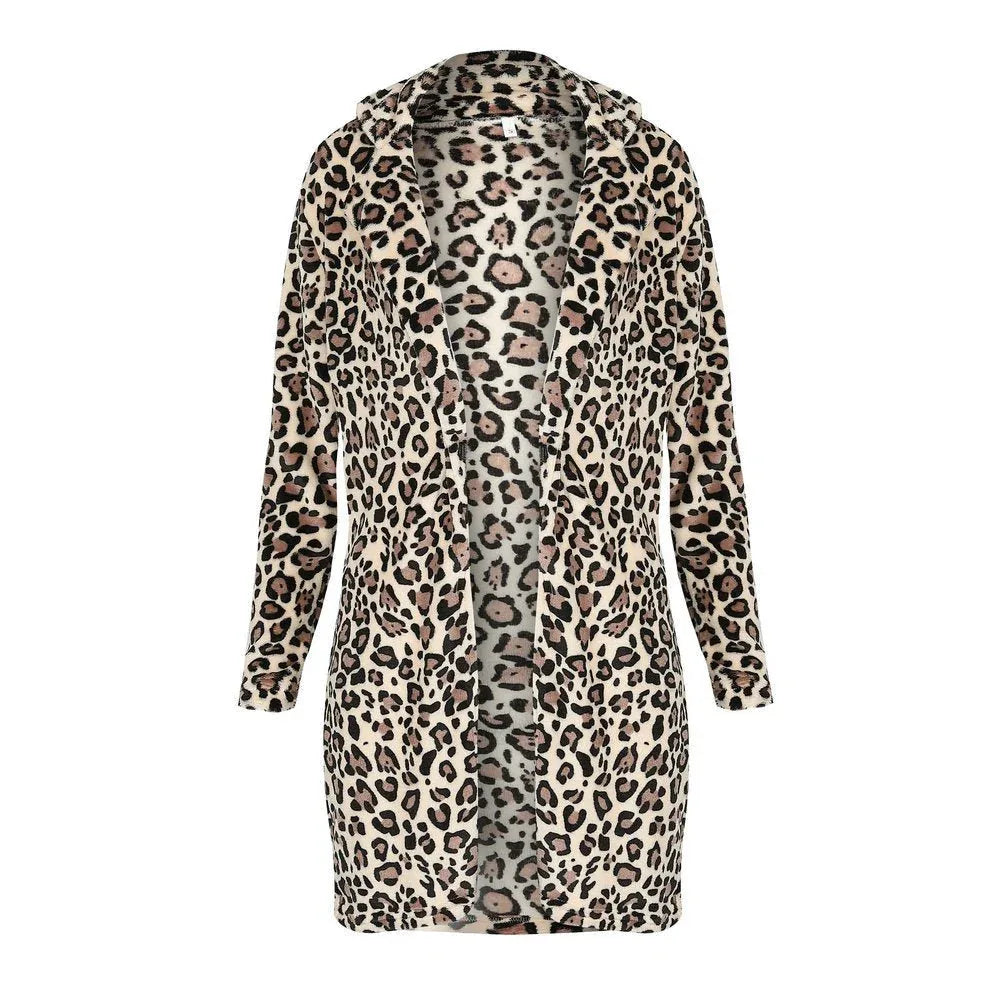 Plush Slim-fit Leopard Coat Bazaare Mart Leopard Open Front Cardigan