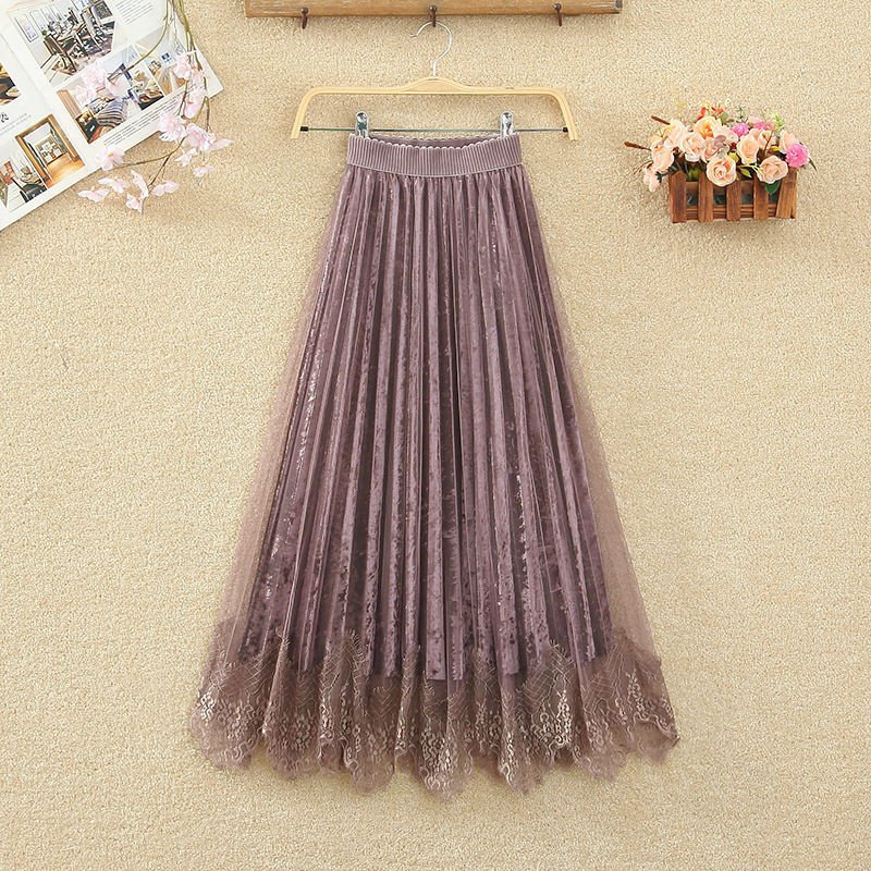 Plush Velvet Pleated Midi Skirt - Bazaare Mart