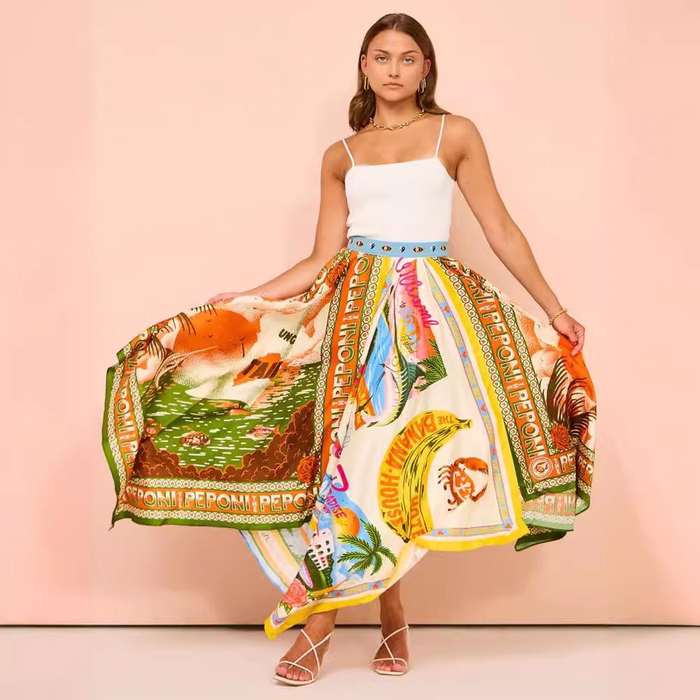 Postcard Print Maxi Scarf Skirt - Bazaare Mart