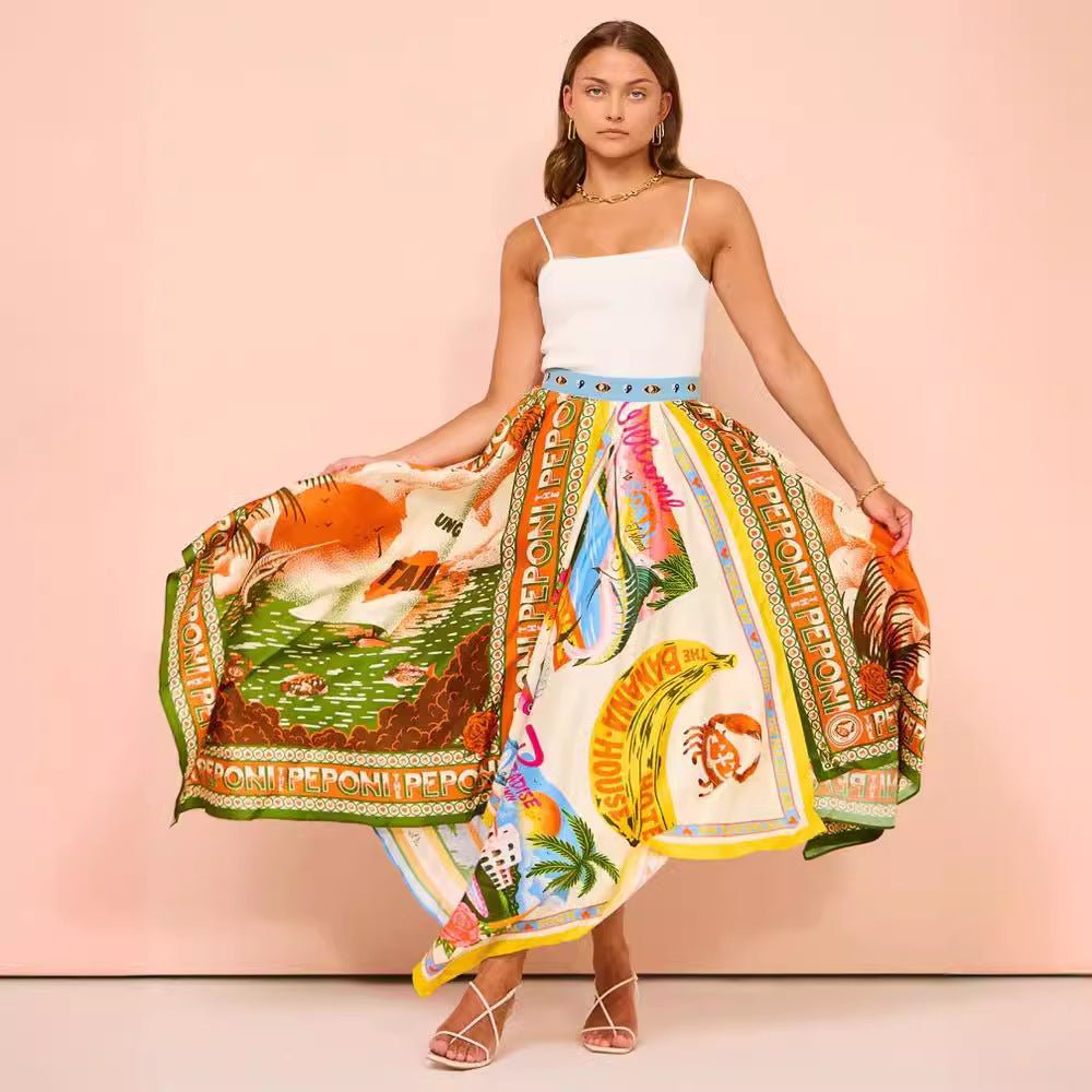 Postcard Print Maxi Scarf Skirt - Bazaare Mart