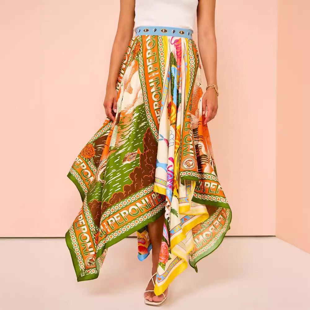 Postcard Print Maxi Scarf Skirt - Bazaare Mart
